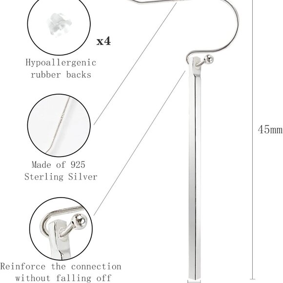 Handmade 925 Sterling Silver Dangle Earrings Hypoallergenic Stick Drop Long Vert - Picture 6 of 6